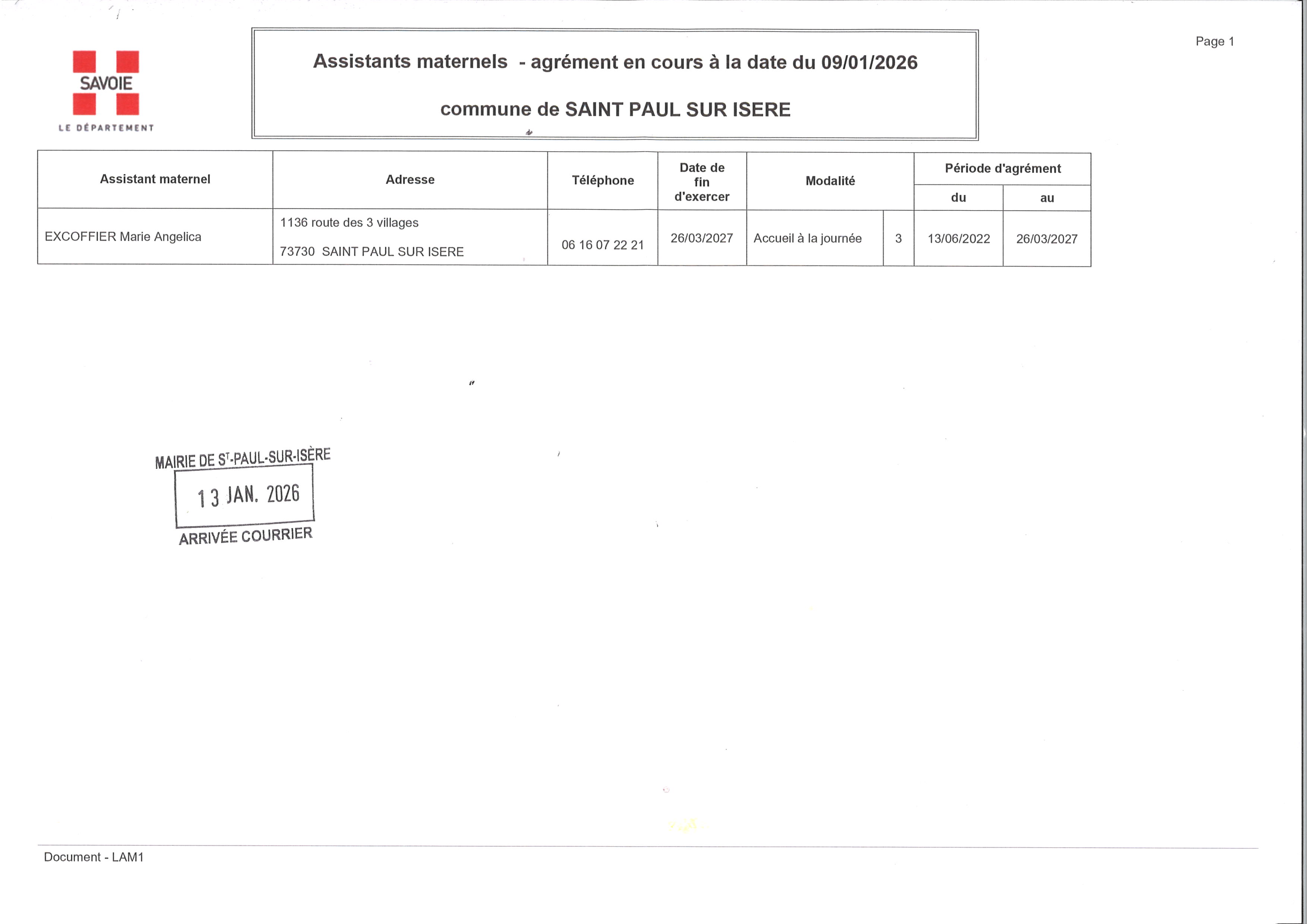 LISTE ASSISTANTES MATERNELLES ST PAUL AU 13.01.26